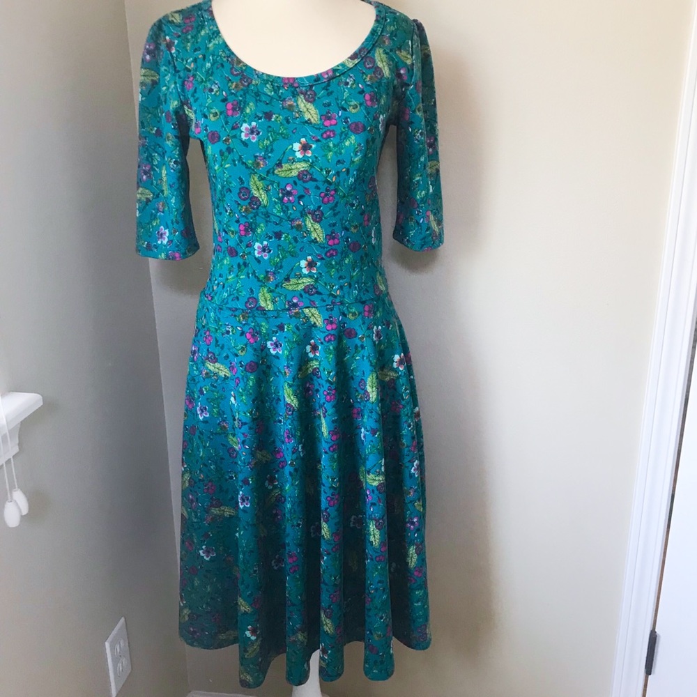 LuLaRoe Nicole Midi Dress Green Floral